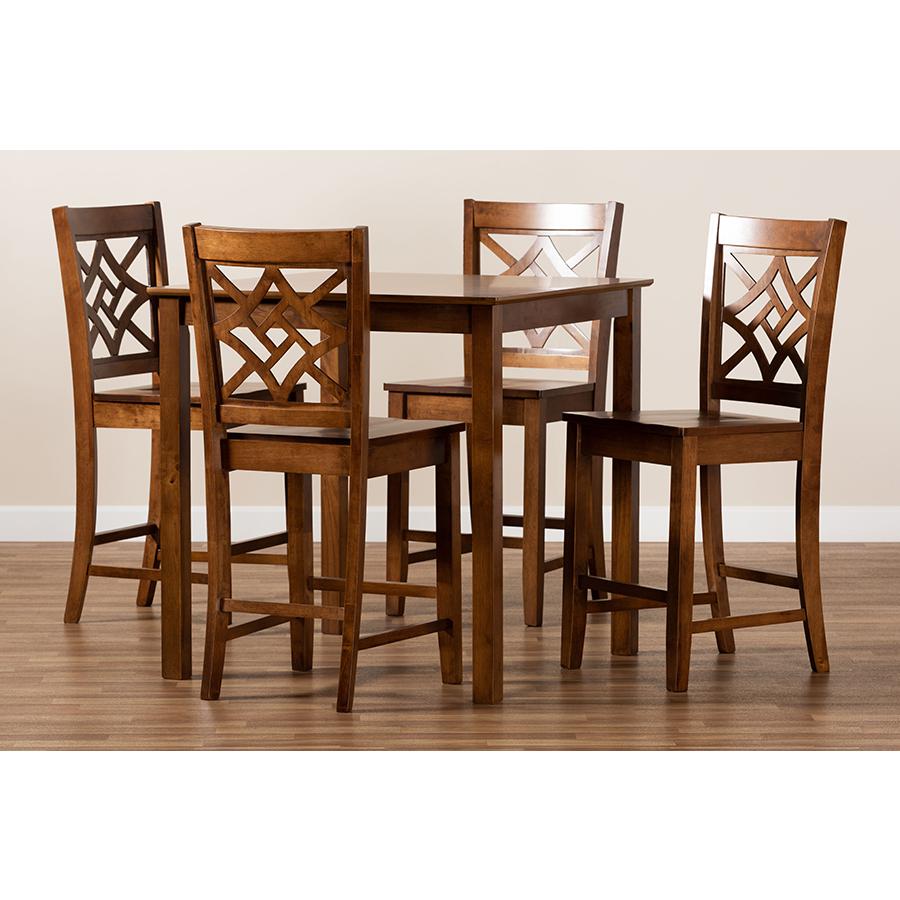 Nicolette Modern and Contemporary Walnut Brown Finished Wood 5-Piece Pub Set. Picture 8