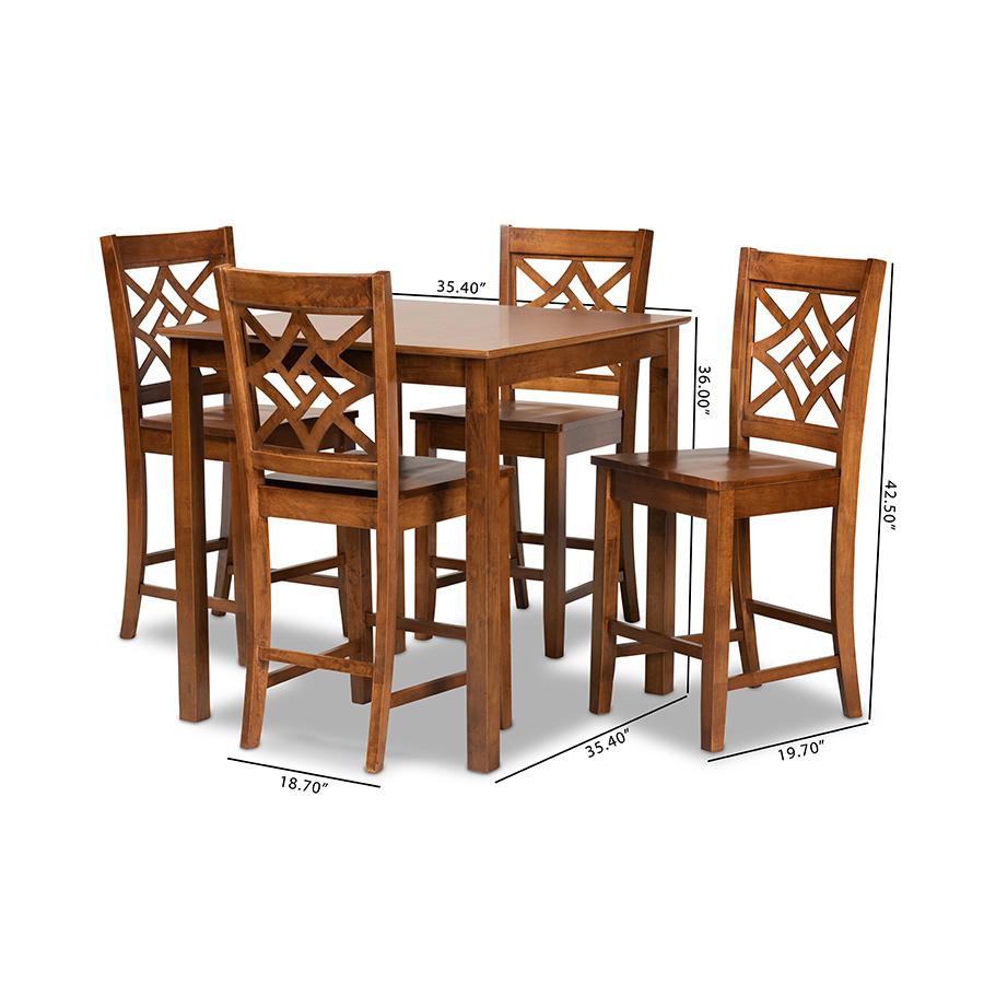 Nicolette Modern and Contemporary Walnut Brown Finished Wood 5-Piece Pub Set. Picture 9