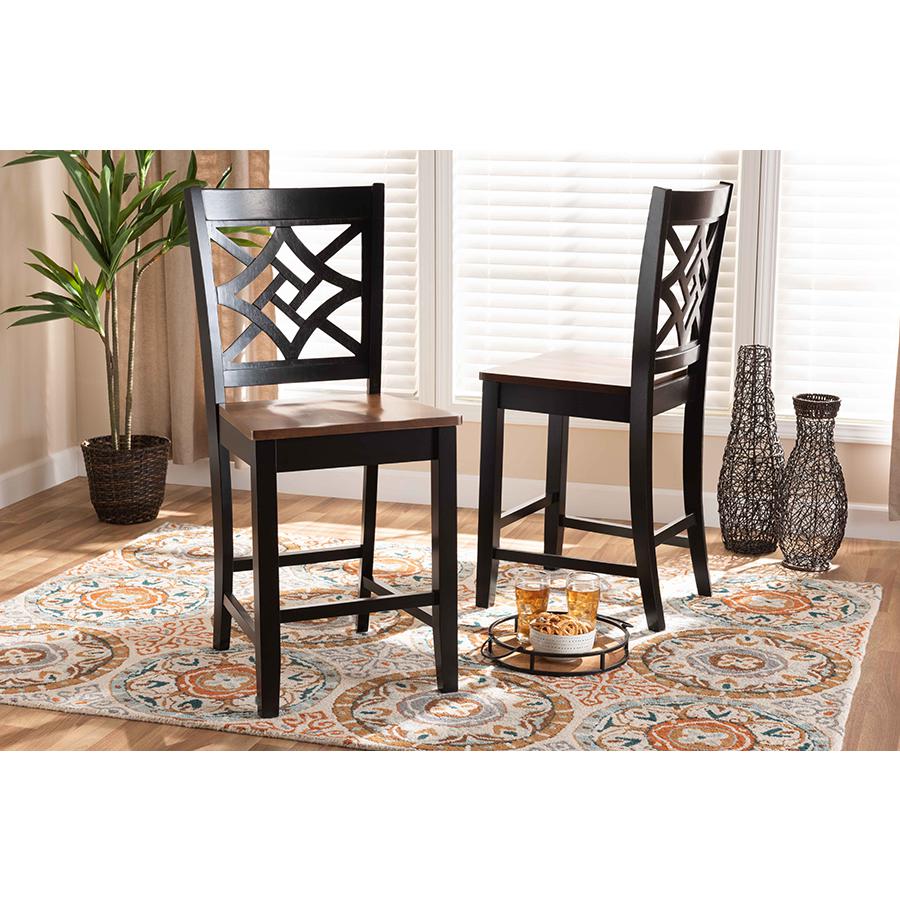 Two-Tone Dark Brown and Walnut Brown Finished Wood 2-Piece Counter Stool Set. Picture 6
