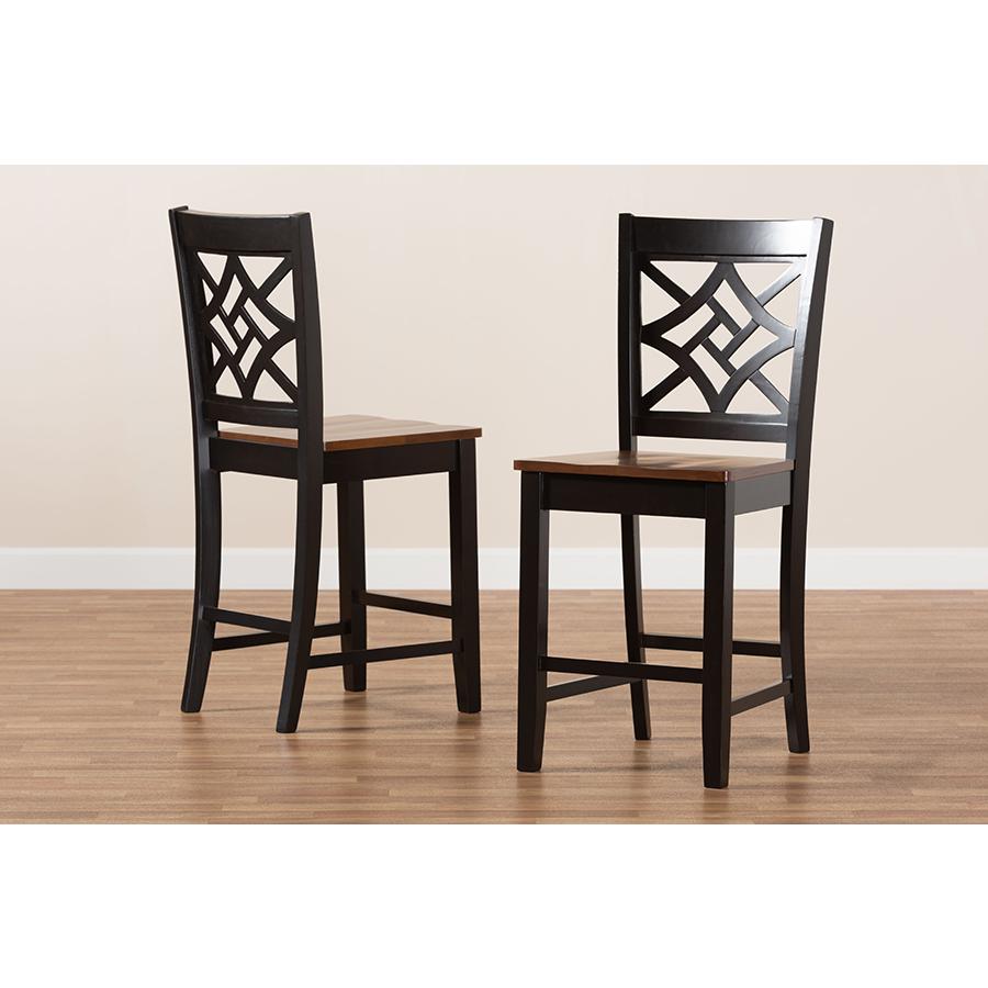 Two-Tone Dark Brown and Walnut Brown Finished Wood 2-Piece Counter Stool Set. Picture 7
