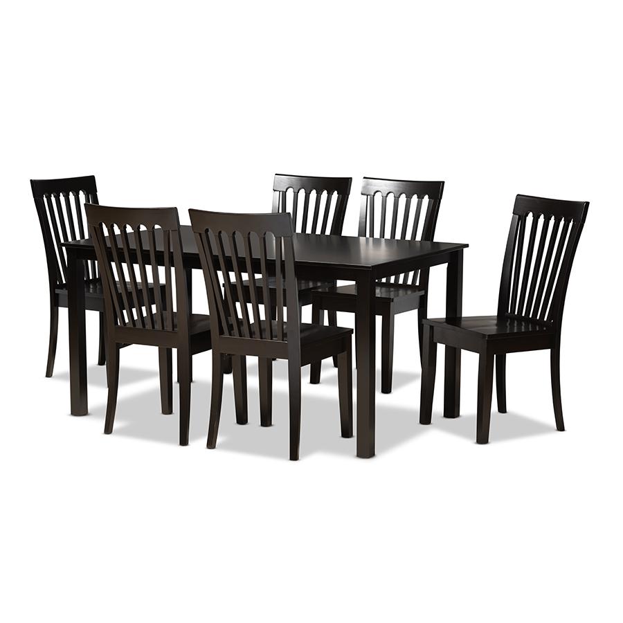Baxton Studio Erion Modern and Contemporary Dark Brown Finished Wood 7-Piece Dining Set. The main picture.