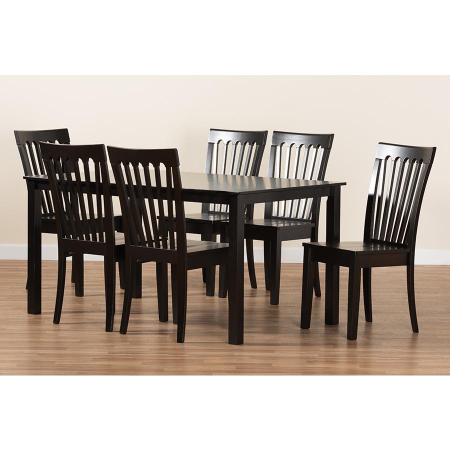 Erion Modern and Contemporary Dark Brown Finished Wood 7-Piece Dining Set. Picture 8