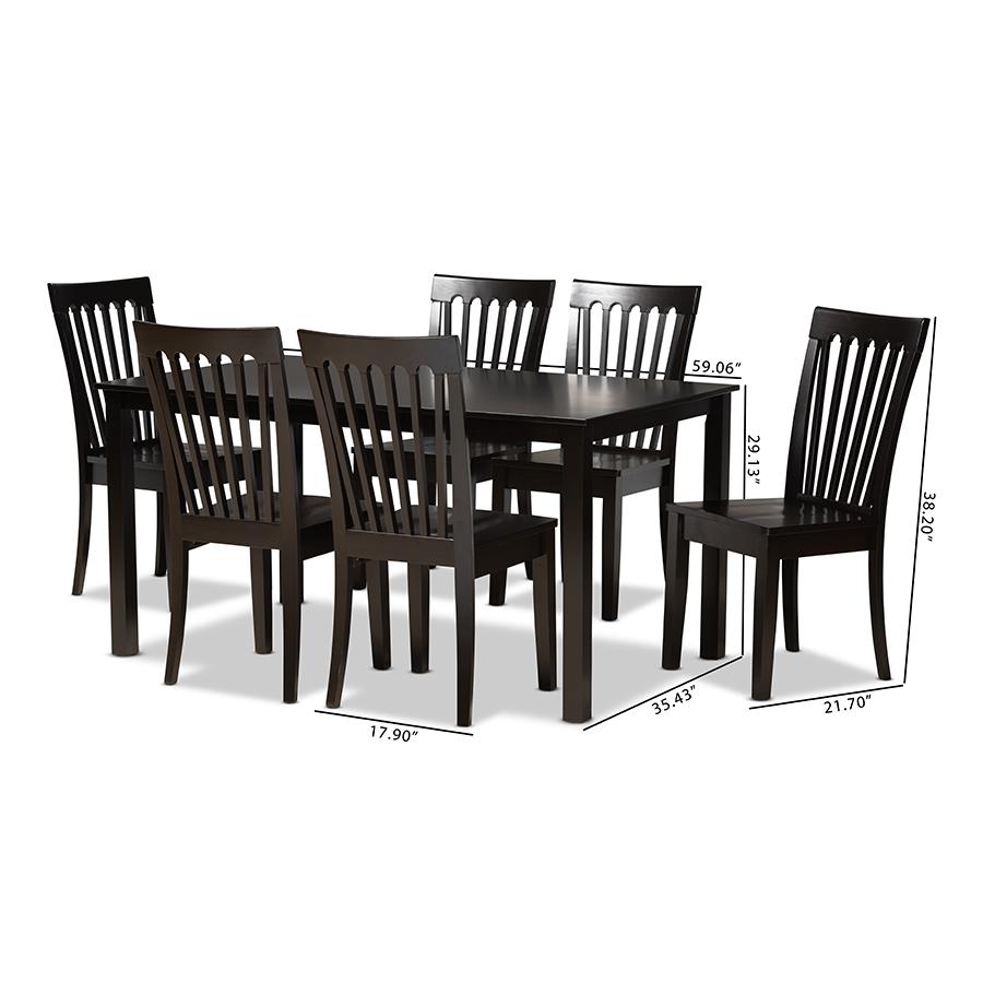 Erion Modern and Contemporary Dark Brown Finished Wood 7-Piece Dining Set. Picture 9