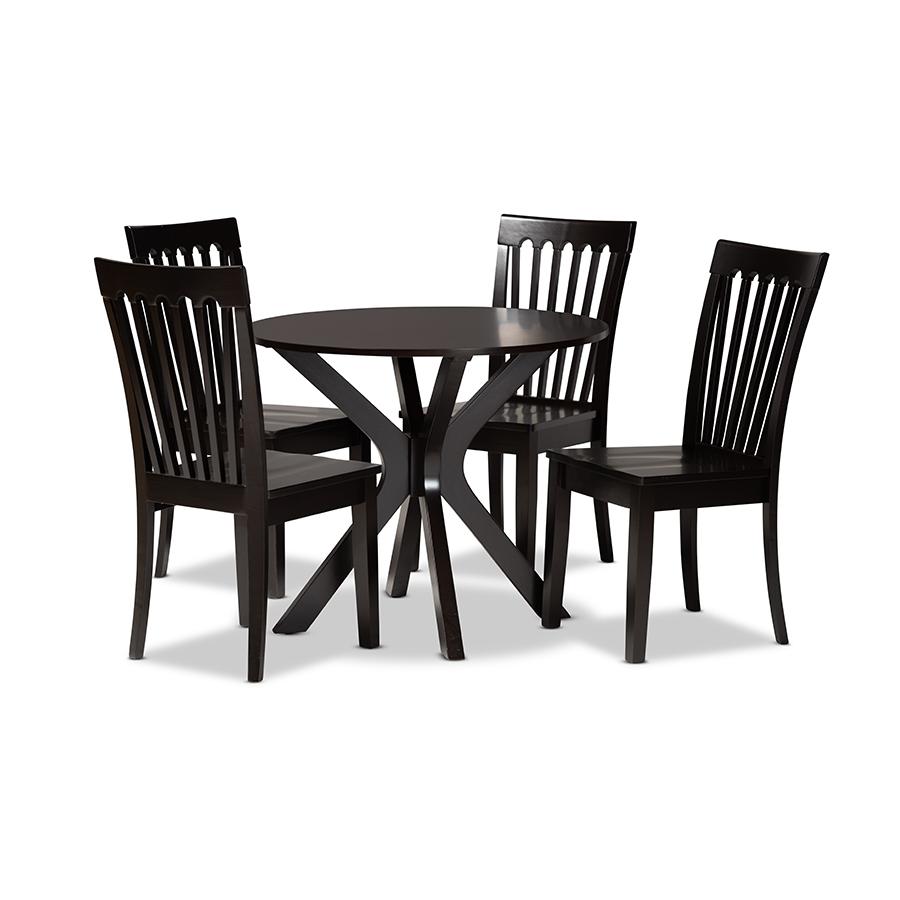 Zora Modern and Contemporary Dark Brown Finished Wood 5-Piece Dining Set. Picture 1