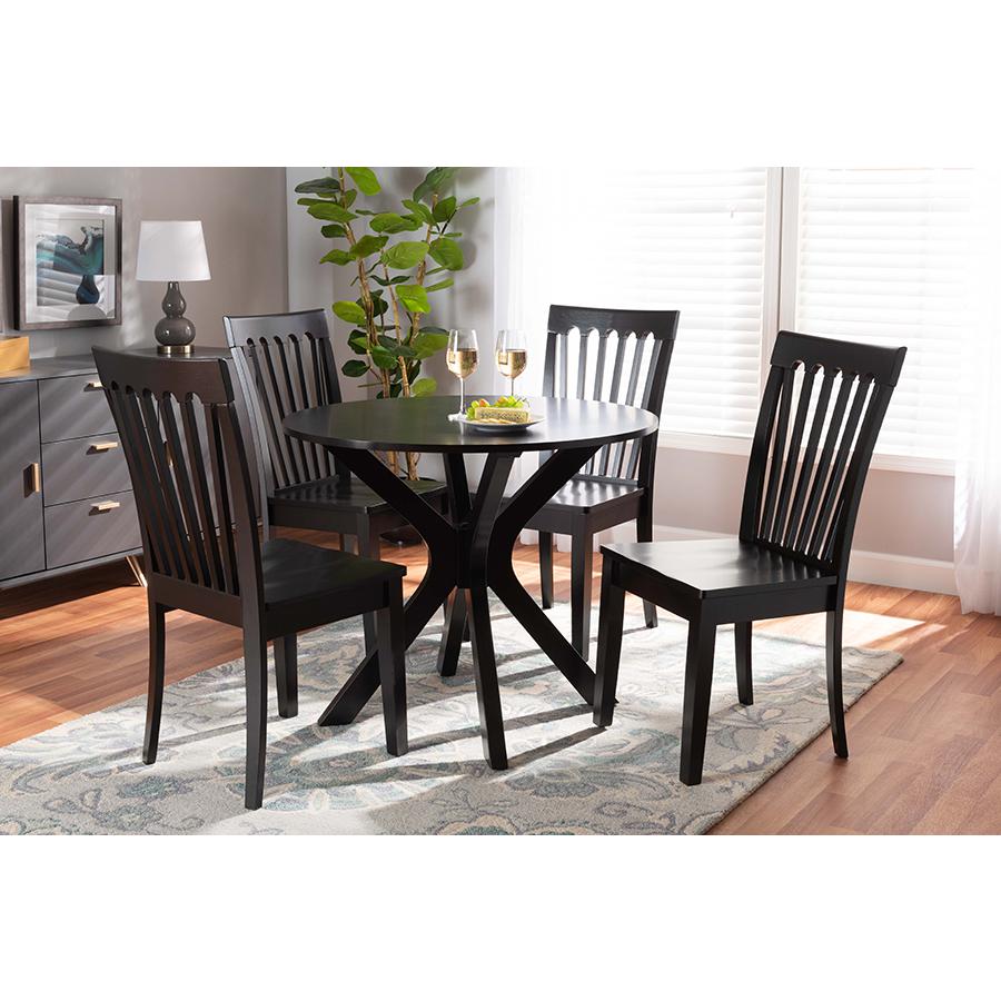 Zora Modern and Contemporary Dark Brown Finished Wood 5-Piece Dining Set. Picture 7