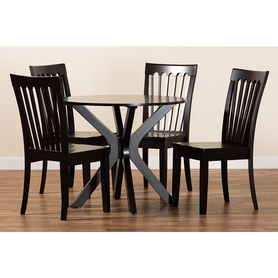 Zora Modern and Contemporary Dark Brown Finished Wood 5-Piece Dining Set. Picture 8
