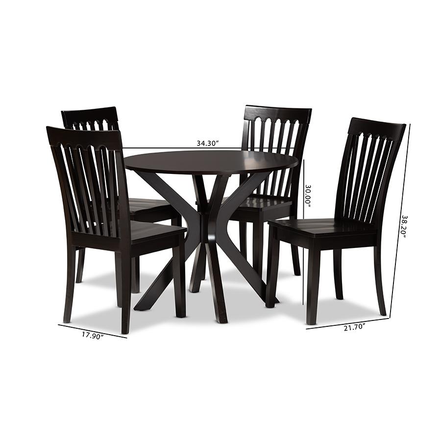 Zora Modern and Contemporary Dark Brown Finished Wood 5-Piece Dining Set. Picture 9