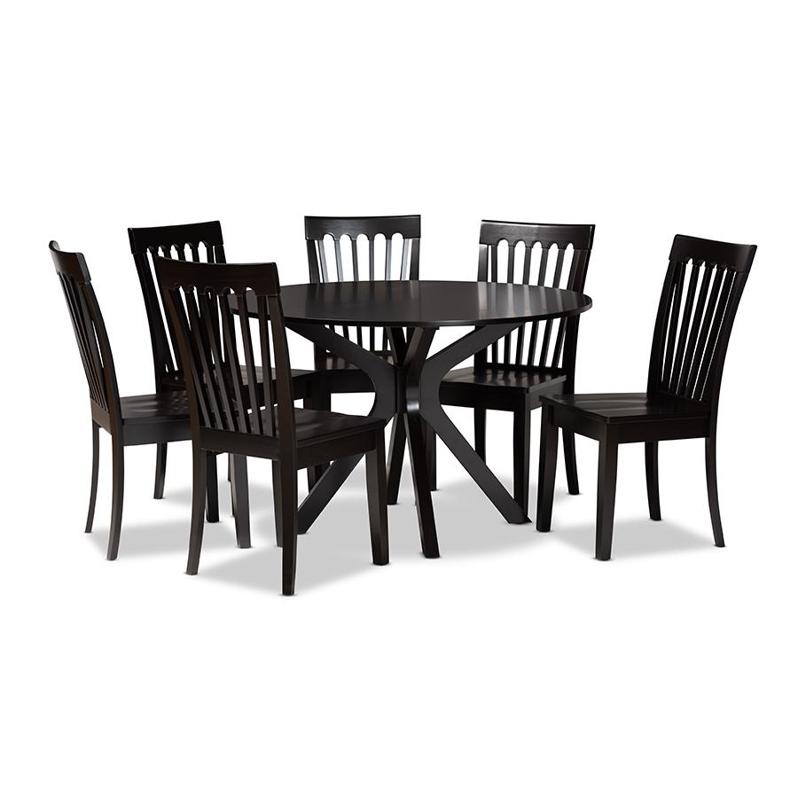 Zora Modern and Contemporary Dark Brown Finished Wood 7-Piece Dining Set. Picture 1