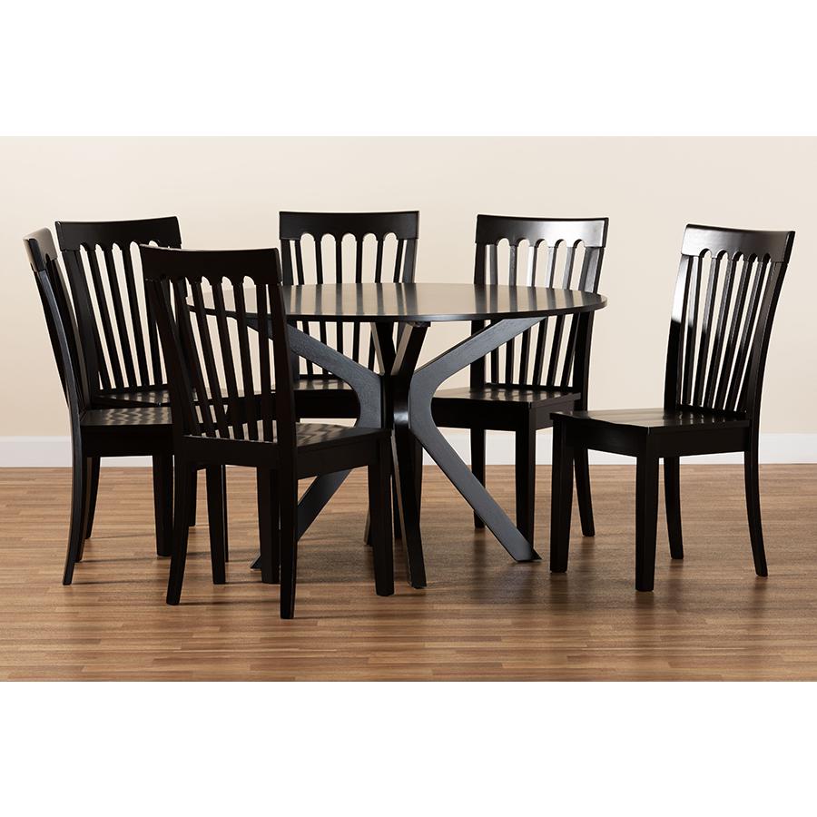 Zora Modern and Contemporary Dark Brown Finished Wood 7-Piece Dining Set. Picture 8