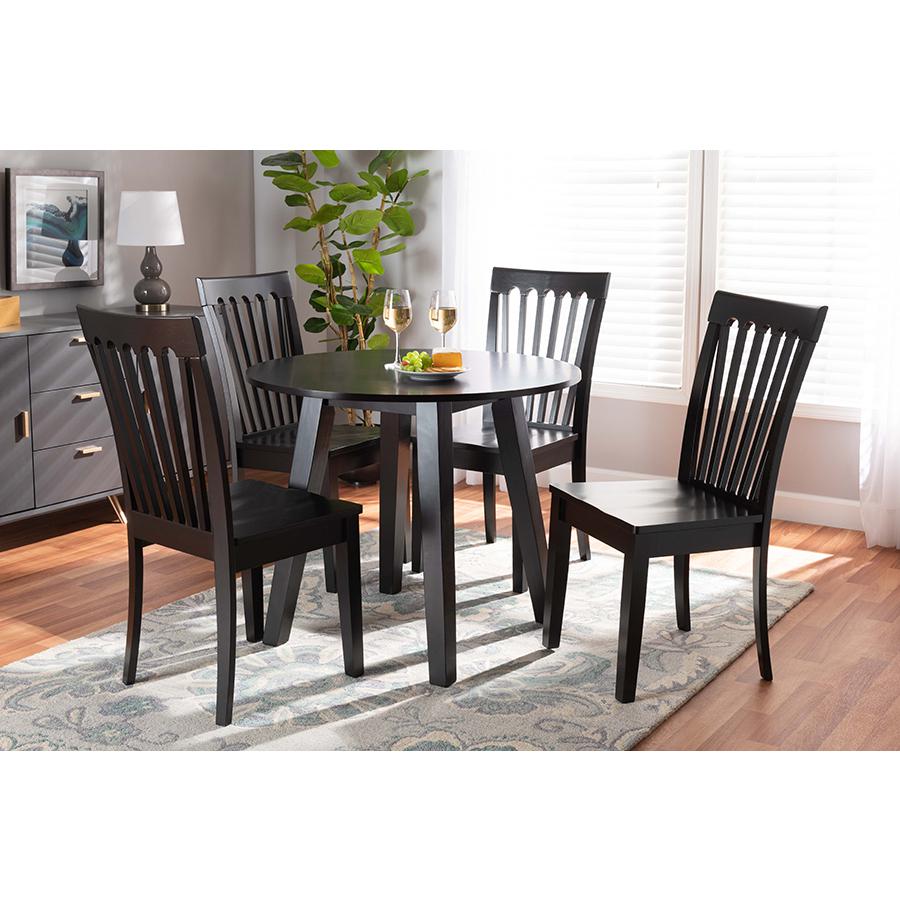 Zala Modern and Contemporary Dark Brown Finished Wood 5-Piece Dining Set. Picture 7