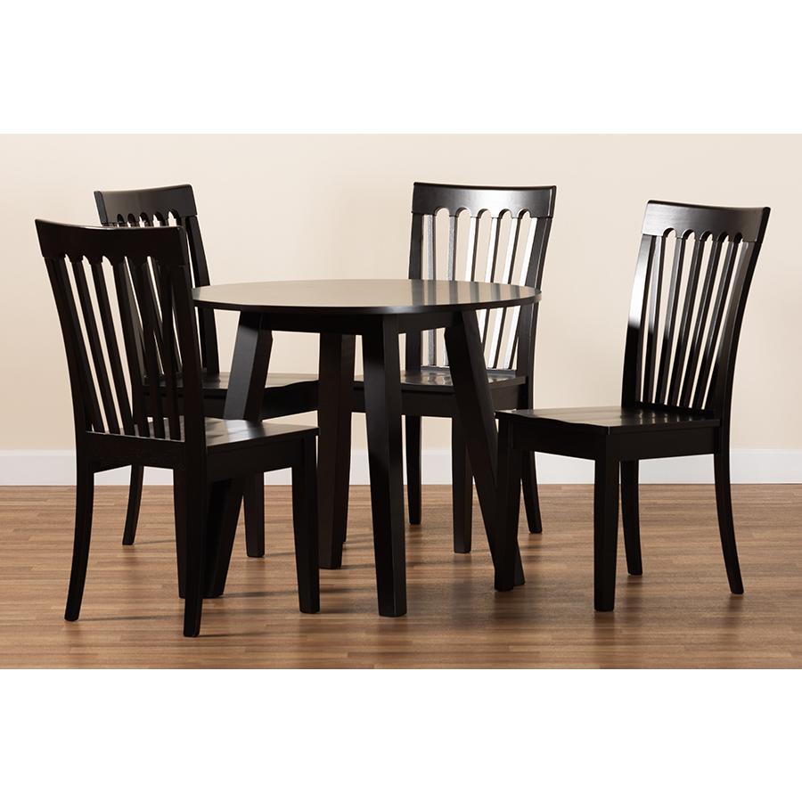Zala Modern and Contemporary Dark Brown Finished Wood 5-Piece Dining Set. Picture 8