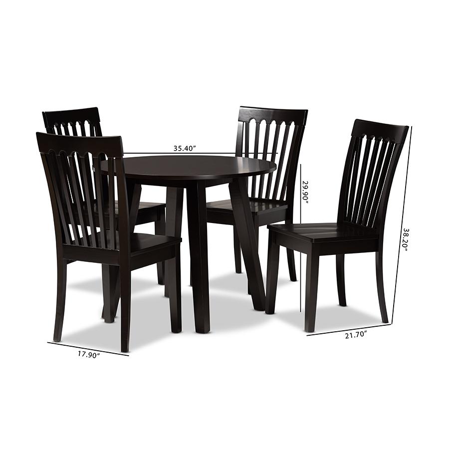 Zala Modern and Contemporary Dark Brown Finished Wood 5-Piece Dining Set. Picture 9