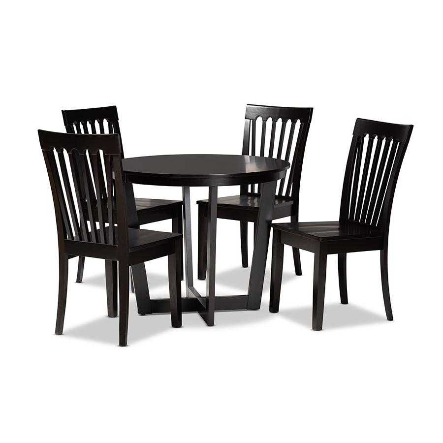 Sasa Modern and Contemporary Dark Brown Finished Wood 5-Piece Dining Set. Picture 1