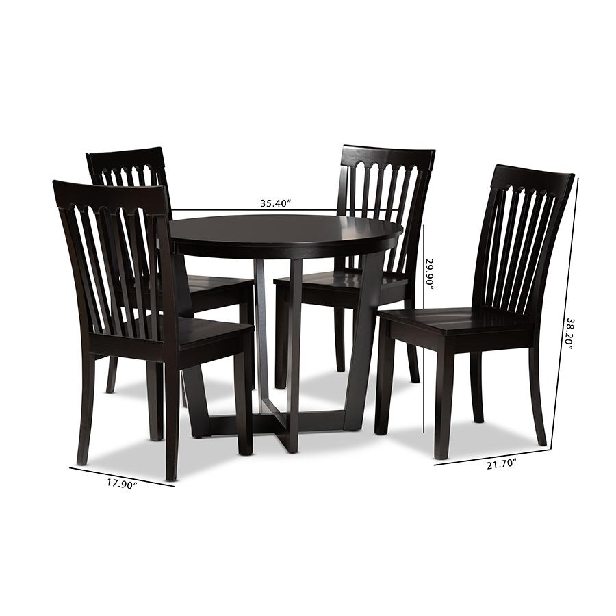 Sasa Modern and Contemporary Dark Brown Finished Wood 5-Piece Dining Set. Picture 9