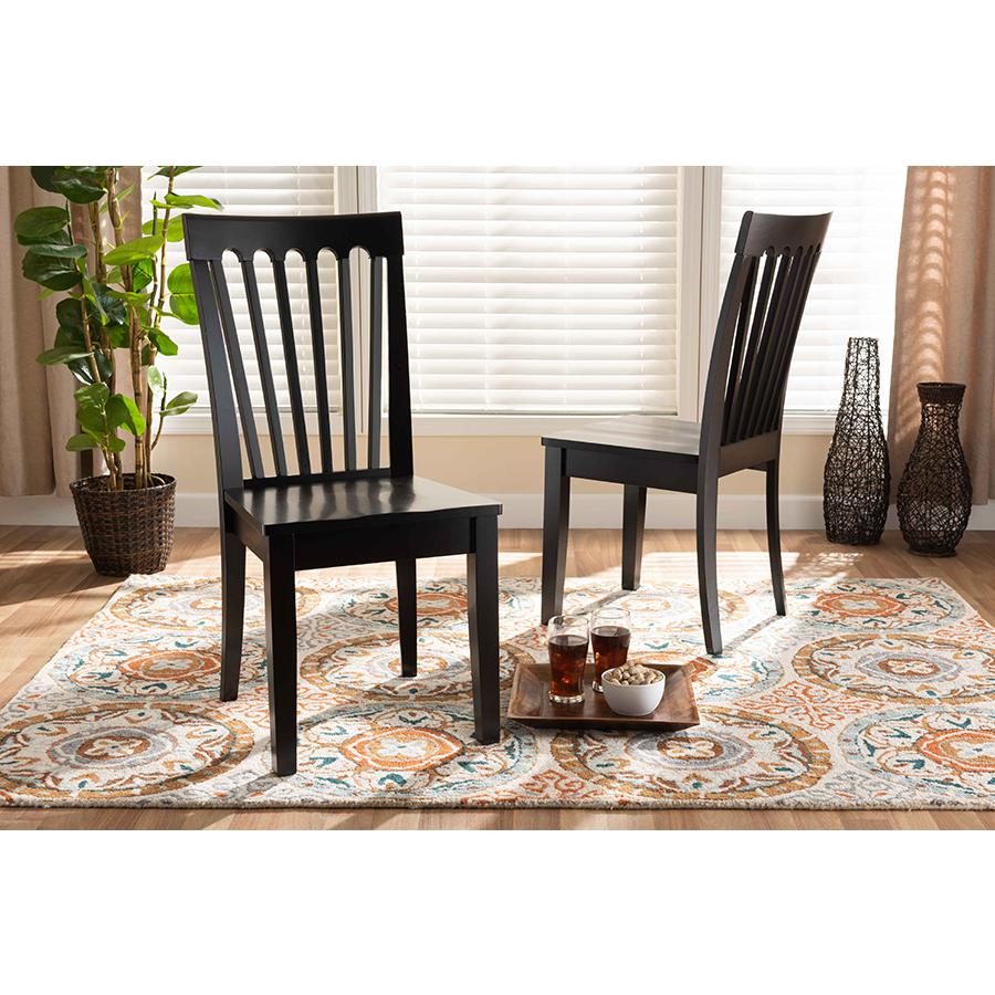 Transitional Dark Brown Finished Wood 2-Piece Dining Chair Set. Picture 6