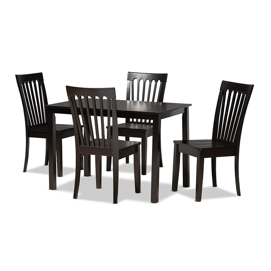 Erion Modern and Contemporary Dark Brown Finished Wood 5-Piece Dining Set. Picture 1