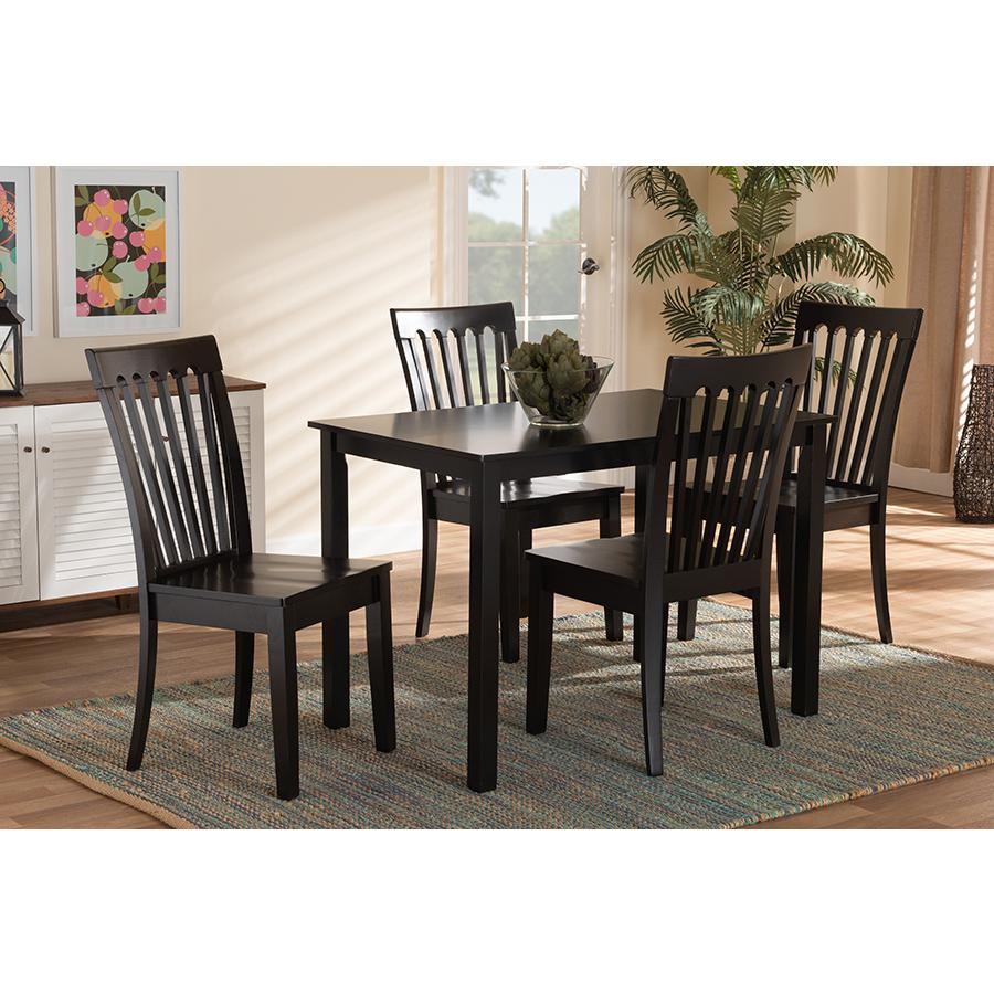 Erion Modern and Contemporary Dark Brown Finished Wood 5-Piece Dining Set. Picture 7