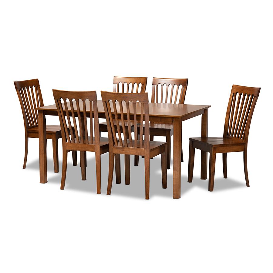 Erion Modern and Contemporary Walnut Brown Finished Wood 7-Piece Dining Set. Picture 1
