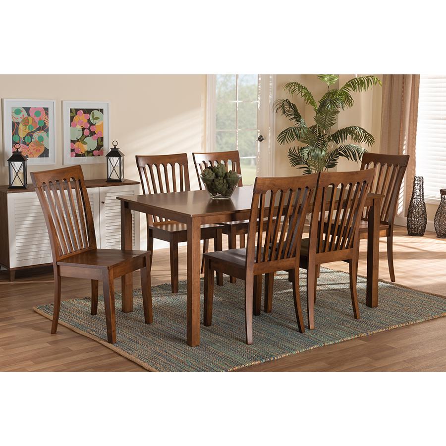 Erion Modern and Contemporary Walnut Brown Finished Wood 7-Piece Dining Set. Picture 7