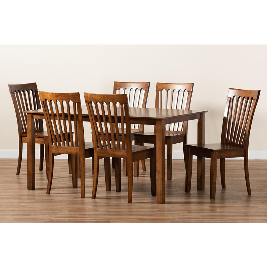 Erion Modern and Contemporary Walnut Brown Finished Wood 7-Piece Dining Set. Picture 8