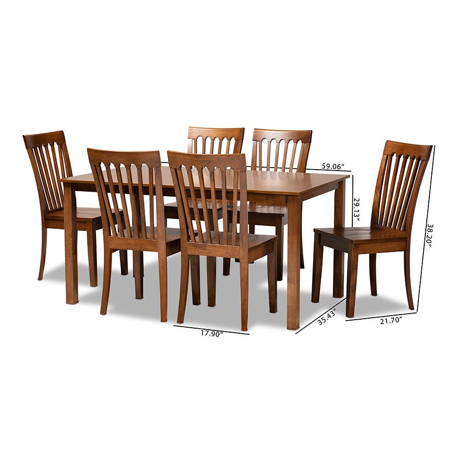 Erion Modern and Contemporary Walnut Brown Finished Wood 7-Piece Dining Set. Picture 9