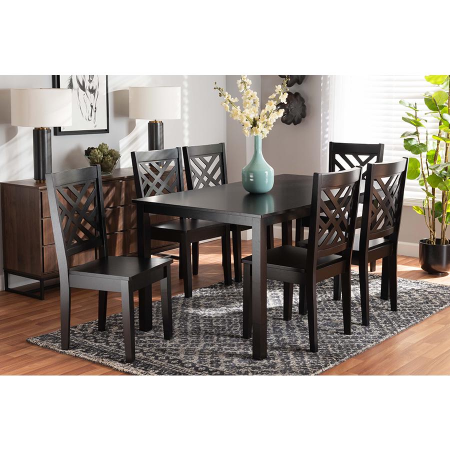 Ani Modern and Contemporary Dark Brown Finished Wood 7-Piece Dining Set. Picture 7
