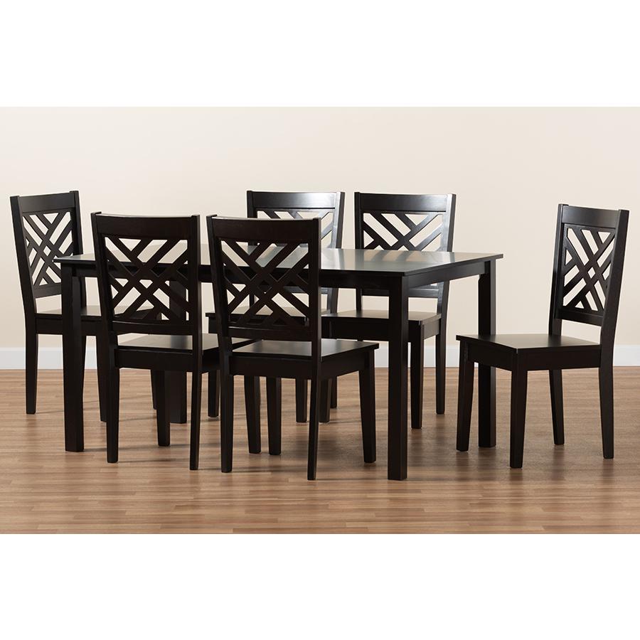 Ani Modern and Contemporary Dark Brown Finished Wood 7-Piece Dining Set. Picture 8