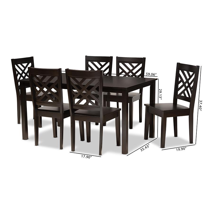 Ani Modern and Contemporary Dark Brown Finished Wood 7-Piece Dining Set. Picture 9