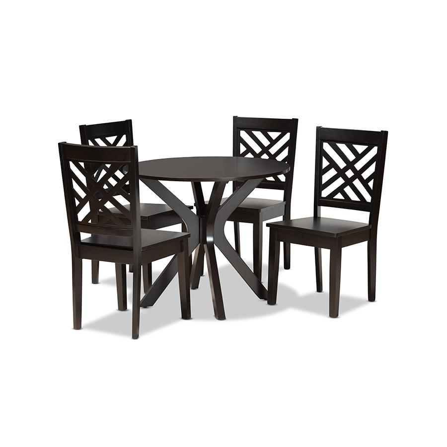 Ela Modern and Contemporary Dark Brown Finished Wood 5-Piece Dining Set. Picture 1