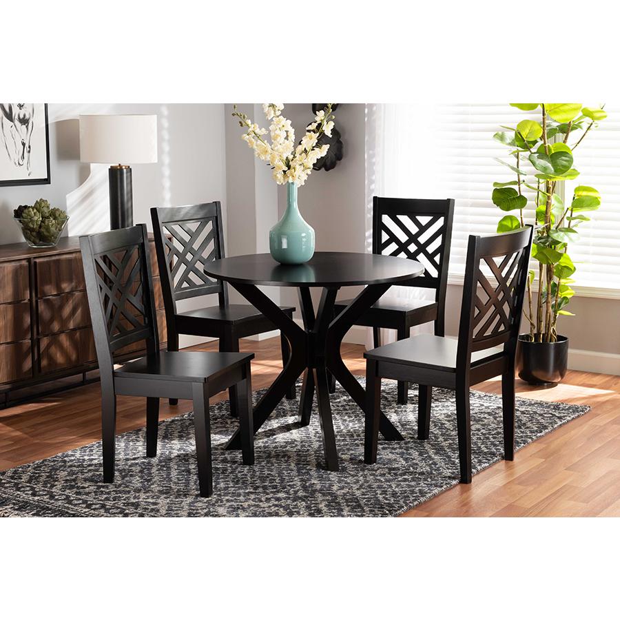 Ela Modern and Contemporary Dark Brown Finished Wood 5-Piece Dining Set. Picture 7