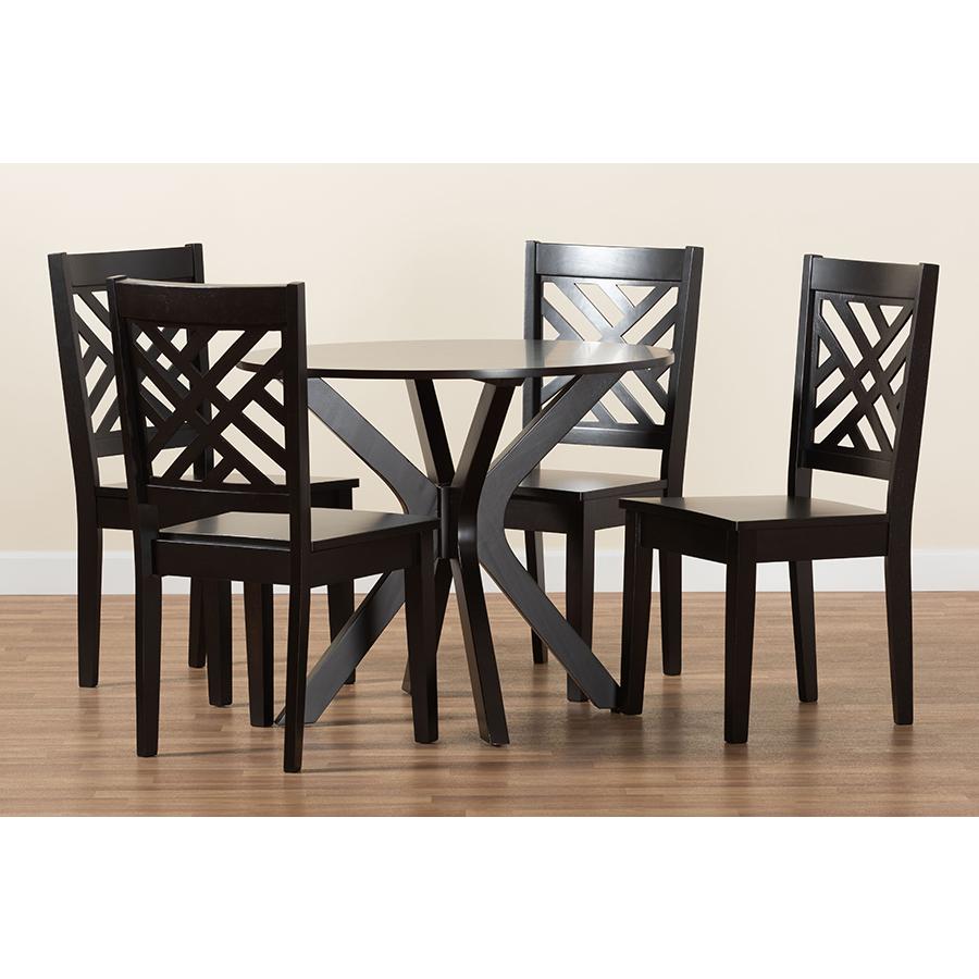 Ela Modern and Contemporary Dark Brown Finished Wood 5-Piece Dining Set. Picture 8