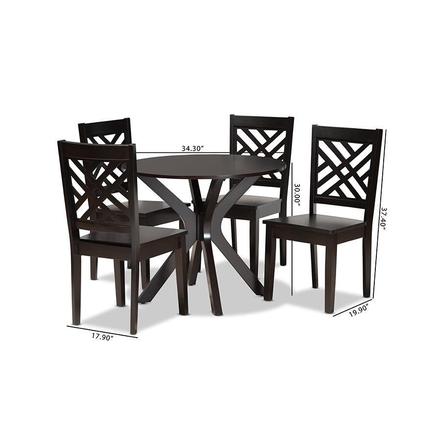 Ela Modern and Contemporary Dark Brown Finished Wood 5-Piece Dining Set. Picture 9