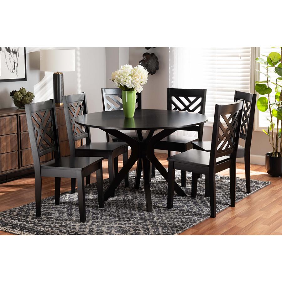 Ela Modern and Contemporary Dark Brown Finished Wood 7-Piece Dining Set. Picture 7