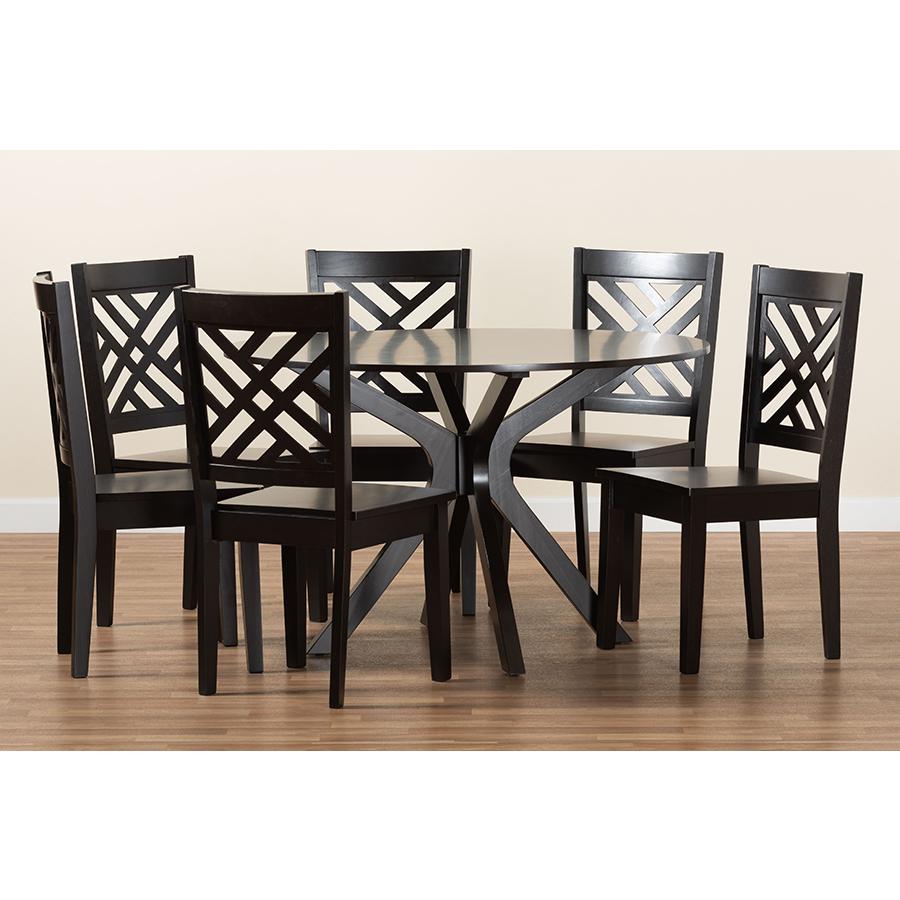 Ela Modern and Contemporary Dark Brown Finished Wood 7-Piece Dining Set. Picture 8
