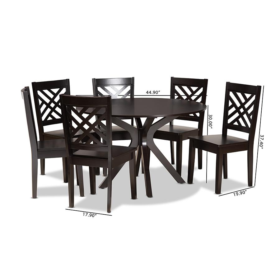 Ela Modern and Contemporary Dark Brown Finished Wood 7-Piece Dining Set. Picture 9