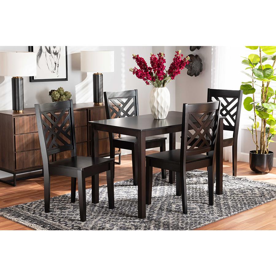 Ani Modern and Contemporary Dark Brown Finished Wood 5-Piece Dining Set. Picture 7