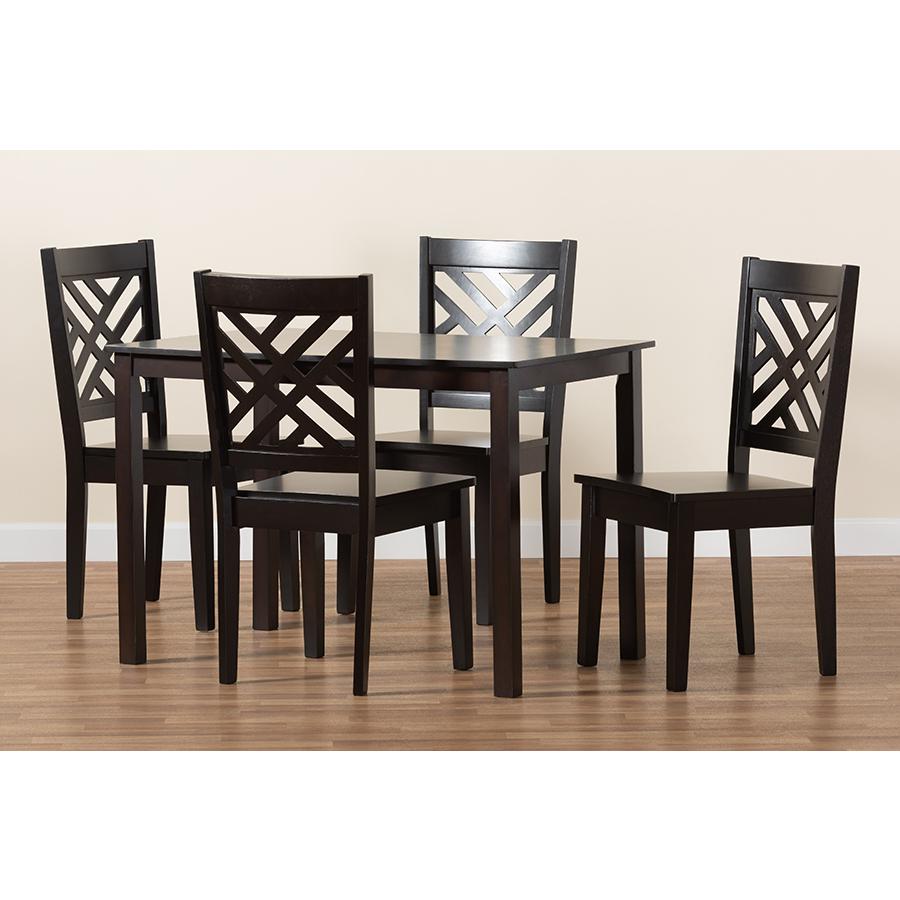 Ani Modern and Contemporary Dark Brown Finished Wood 5-Piece Dining Set. Picture 8