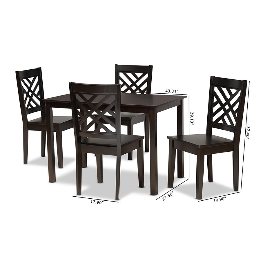 Ani Modern and Contemporary Dark Brown Finished Wood 5-Piece Dining Set. Picture 9