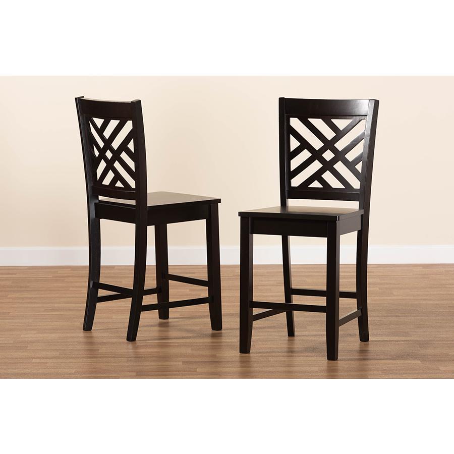 Transitional Dark Brown Finished Wood 2-Piece Counter Stool Set. Picture 7