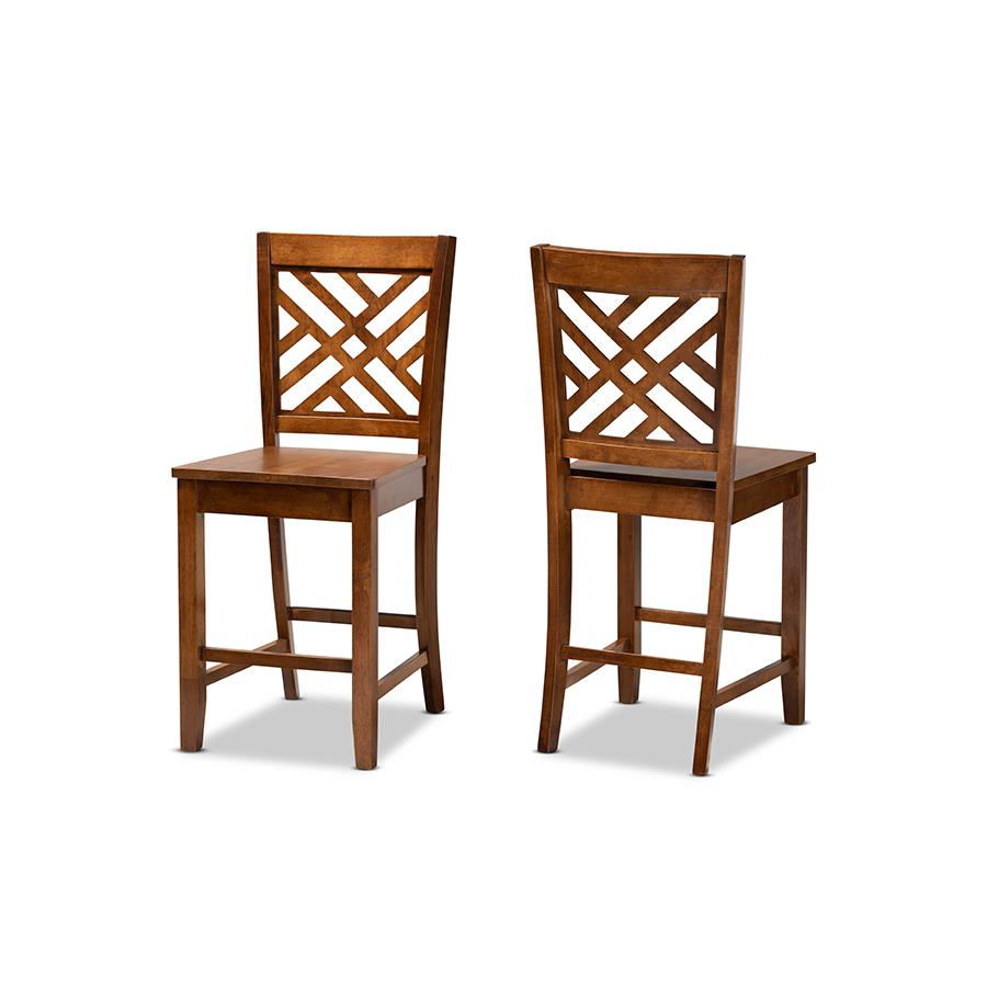 Baxton Studio Caron Modern and Contemporary Transitional Walnut Brown Finished Wood 2-Piece Counter Stool Set. The main picture.