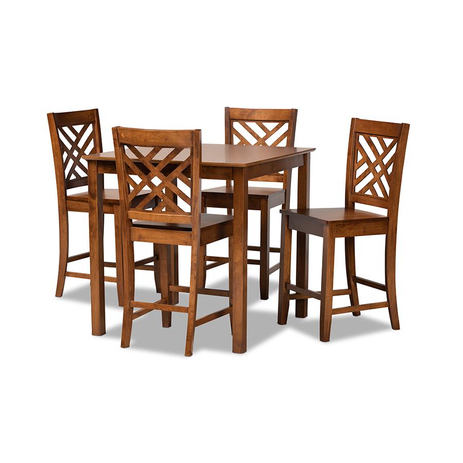 Caron Modern and Contemporary Walnut Brown Finished Wood 5-Piece Pub Set. Picture 1