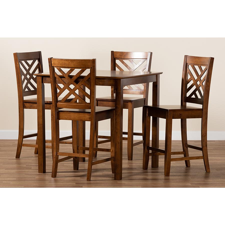 Caron Modern and Contemporary Walnut Brown Finished Wood 5-Piece Pub Set. Picture 8