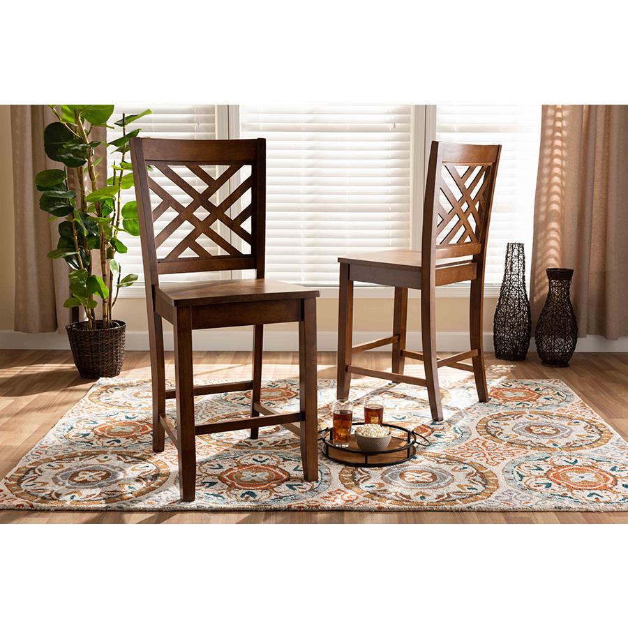 Baxton Studio Caron Modern and Contemporary Transitional Walnut Brown Finished Wood 2-Piece Counter Stool Set. Picture 2
