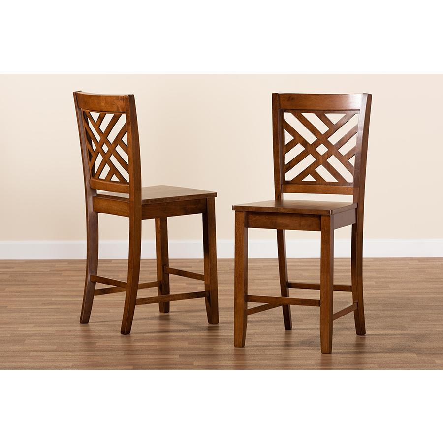 Baxton Studio Caron Modern and Contemporary Transitional Walnut Brown Finished Wood 2-Piece Counter Stool Set. Picture 8