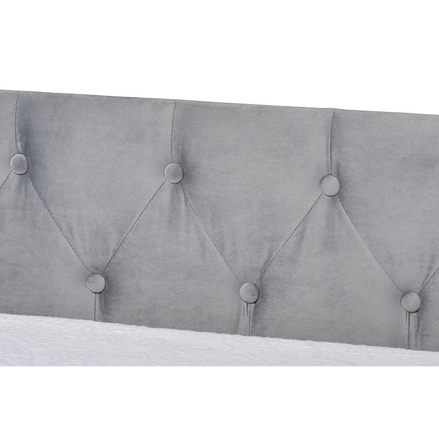 Grey Velvet Fabric Upholstered Twin Size Daybed with Trundle. Picture 6