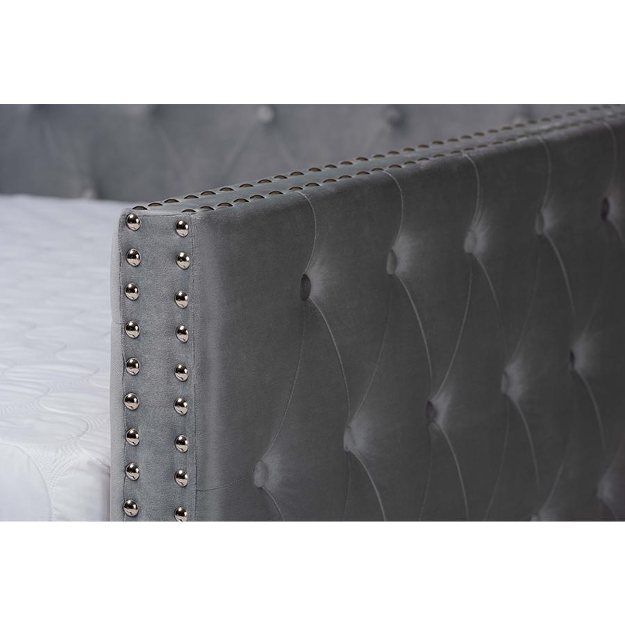 Grey Velvet Fabric Upholstered Full Size Daybed with Trundle. Picture 7