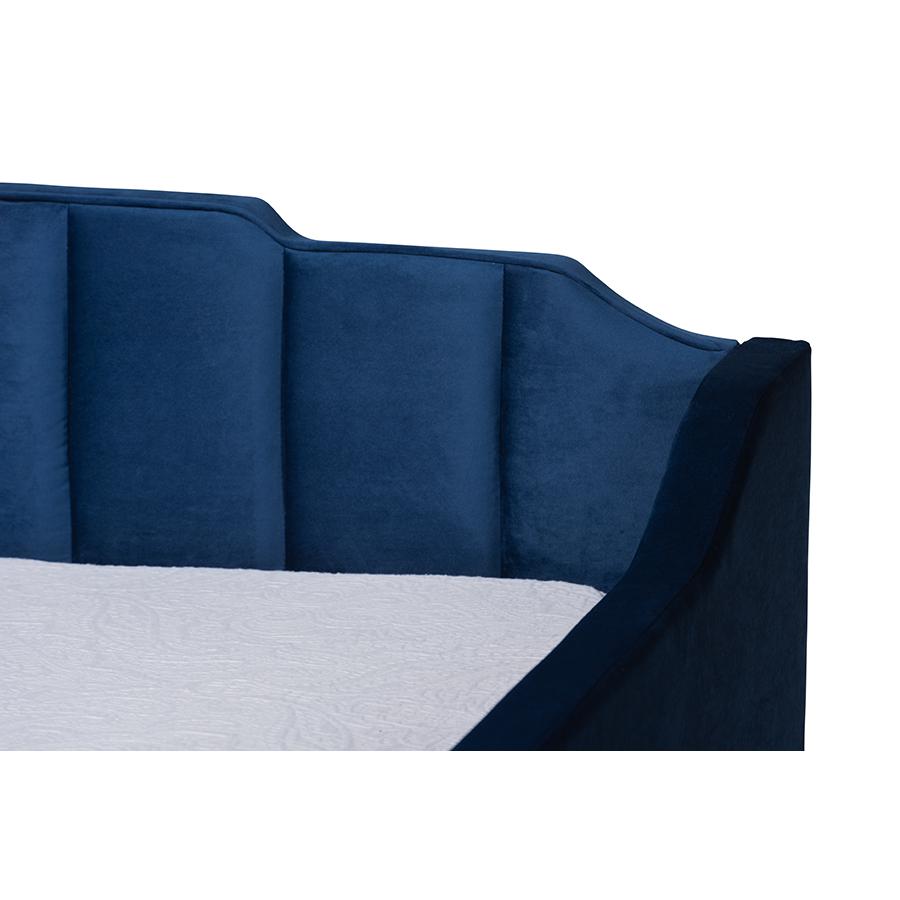 Navy Blue Velvet Fabric Upholstered Twin Size Daybed with Trundle. Picture 6