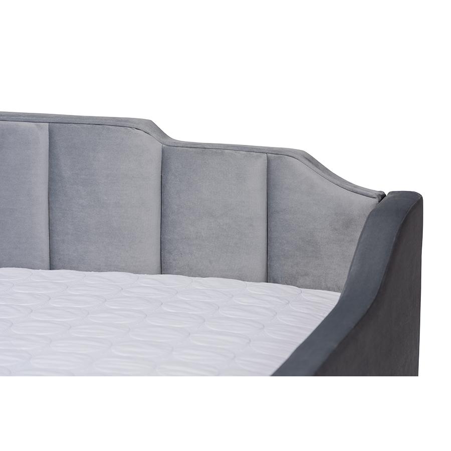 Grey Velvet Fabric Upholstered Full Size Daybed with Trundle. Picture 6