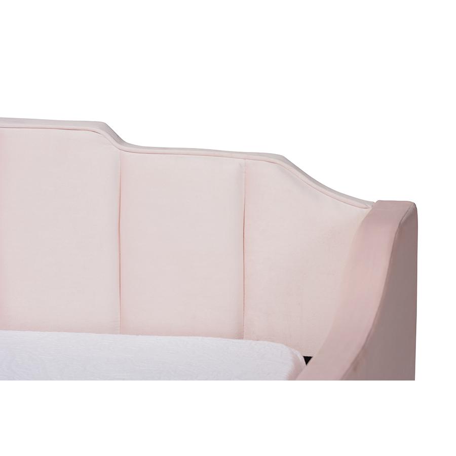 Pink Velvet Fabric Upholstered Twin Size Daybed with Trundle. Picture 6