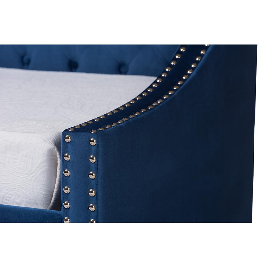 Navy Blue Velvet Fabric Upholstered Twin Size Daybed with Trundle. Picture 7